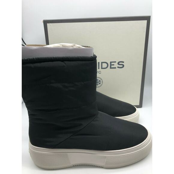 JSlides Women's Cozy Black Platform Waterproof Nylon Booties Size 10 - Picture 1 of 12
